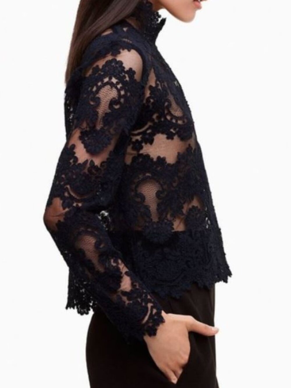 NWT ARITIZA 1–01 Babaton Varda Inkwell Color Lace Shear Blouse - Size XS